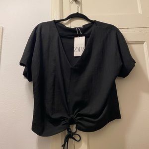 ZARA black tie front top size L